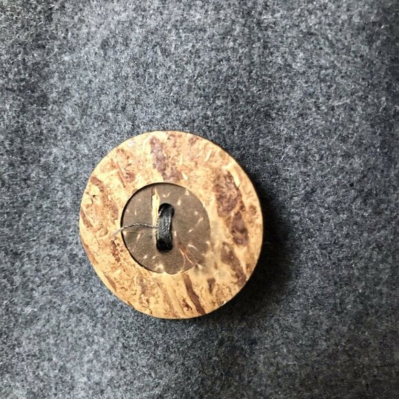 Vintage Recycled Women L Wool Blend Peacoat With Wood Buttons & Satin Lining - Picture 4 of 7